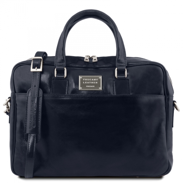 Leder-Laptoptasche Urbino 1 Fach blau